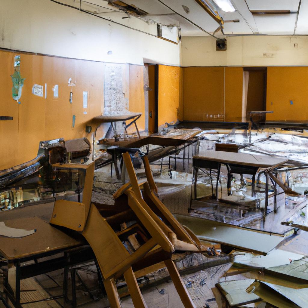 A Place of Learning, Now Forgotten: An abandoned school in Illinois with shattered windows and ransacked classrooms.
