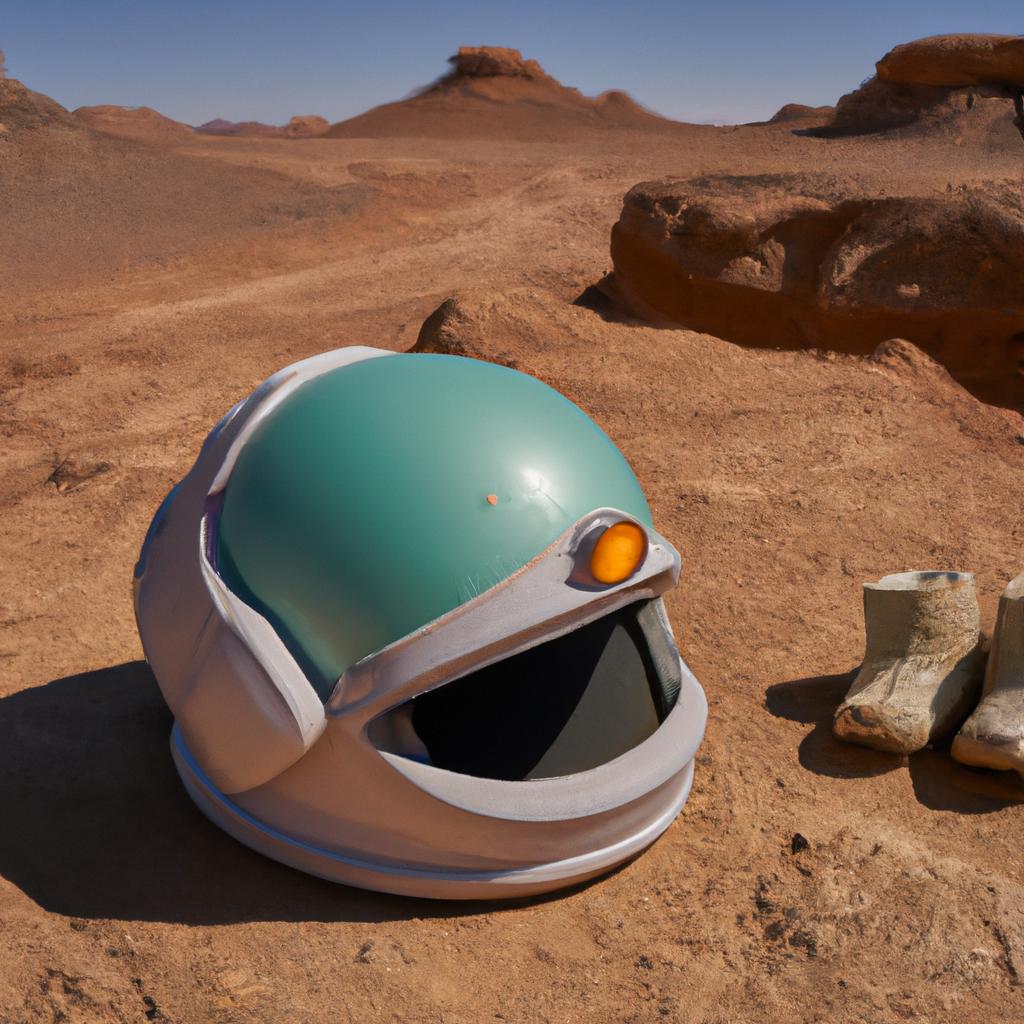 An abandoned astronaut helmet in Goblin Valley