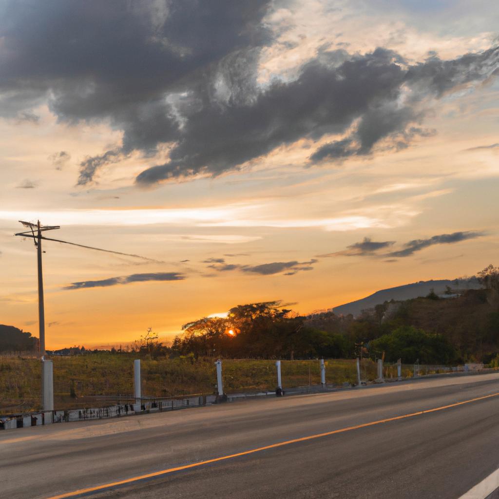 The picturesque view of Australia's longest road during sunset