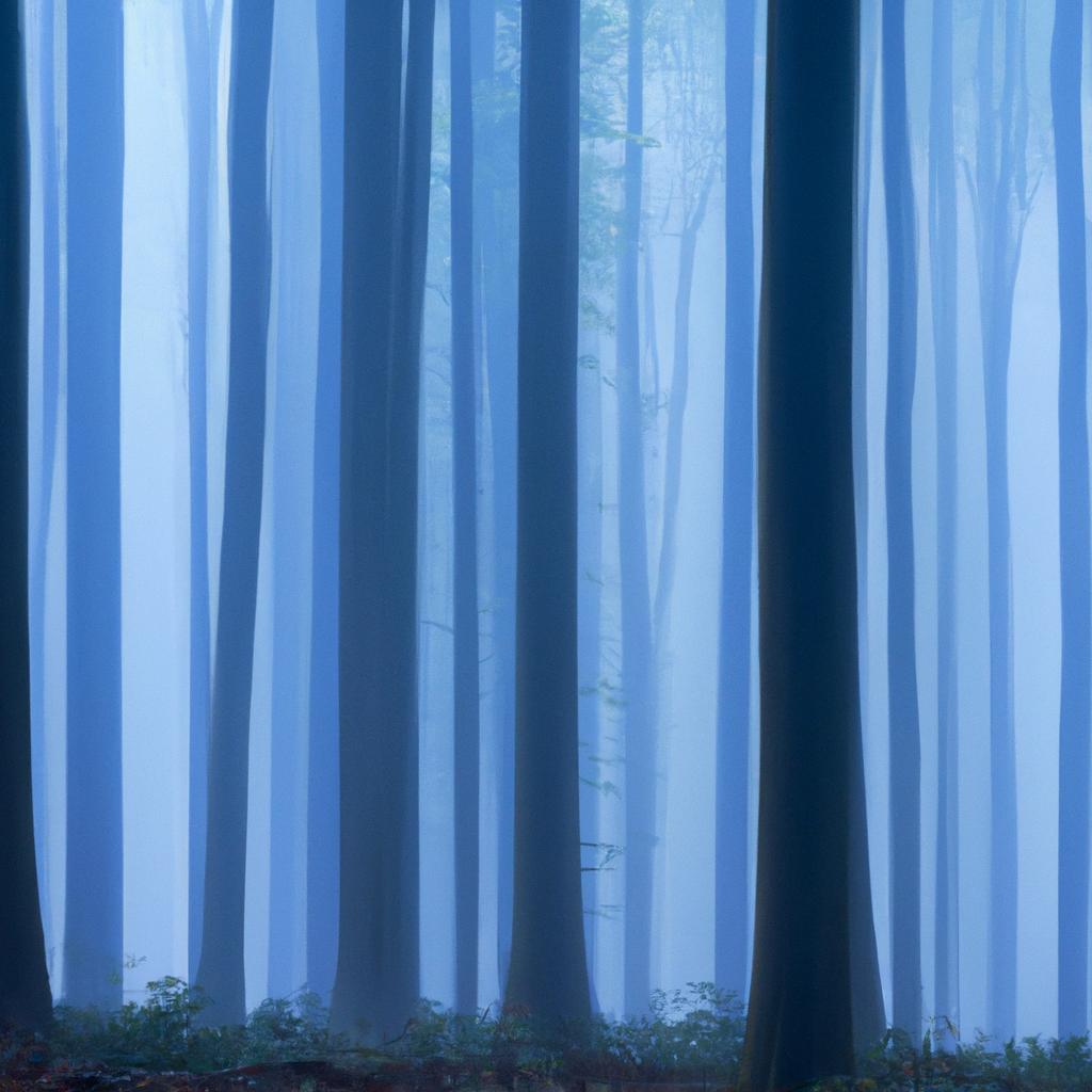 Mysterious fog in the blue forest