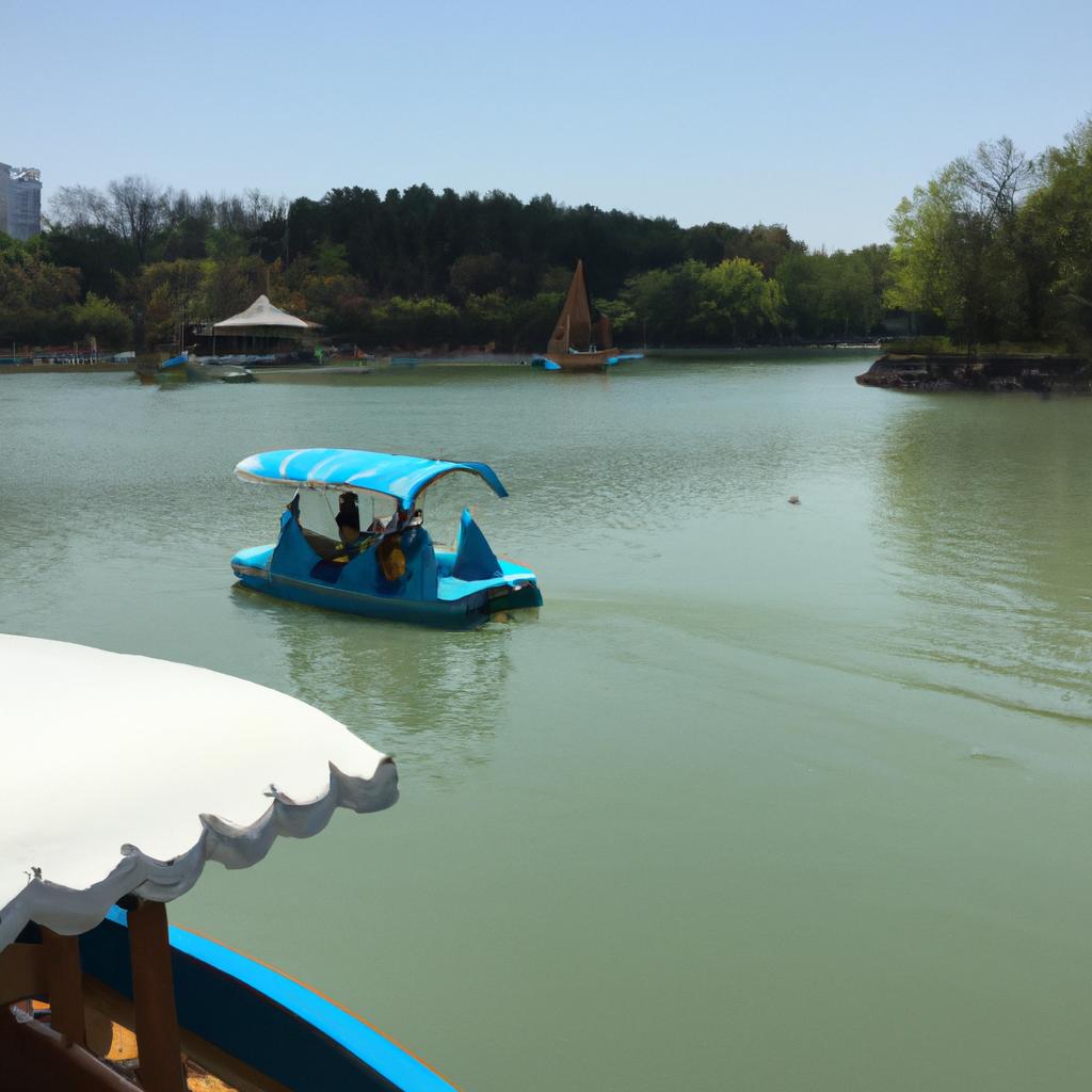 Exploring the park by boat offers visitors a unique perspective on the park's natural beauty, with serene waters and lush greenery surrounding them.
