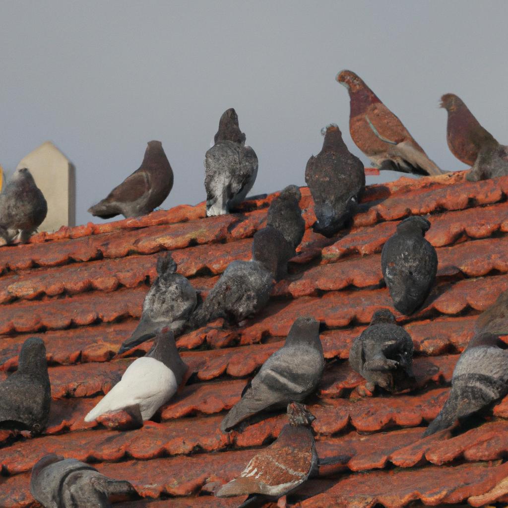 This flock of brown frillback pigeons gather on a rooftop, enjoying the view.