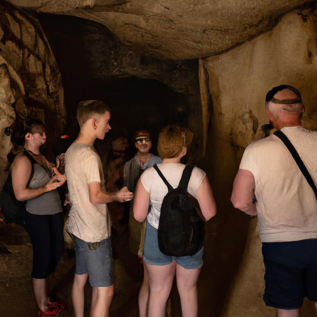 The adventurous tourists exploring the underground caves of Cave City
