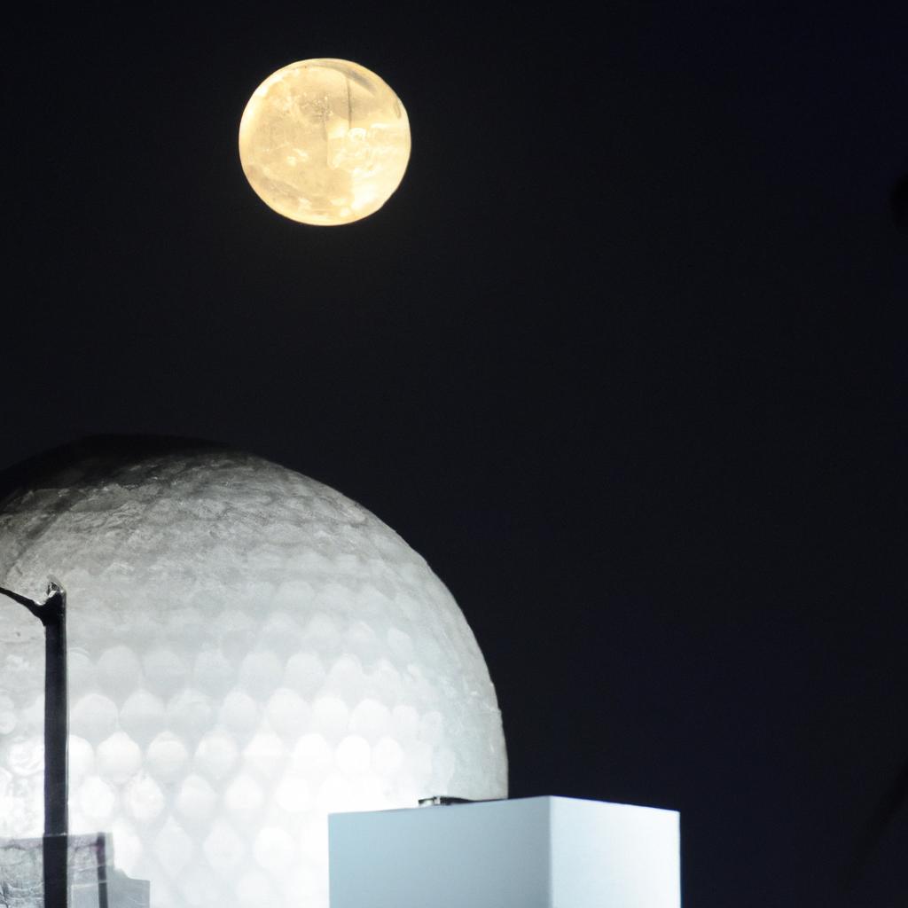 The Chemosphere house glows under a full moon