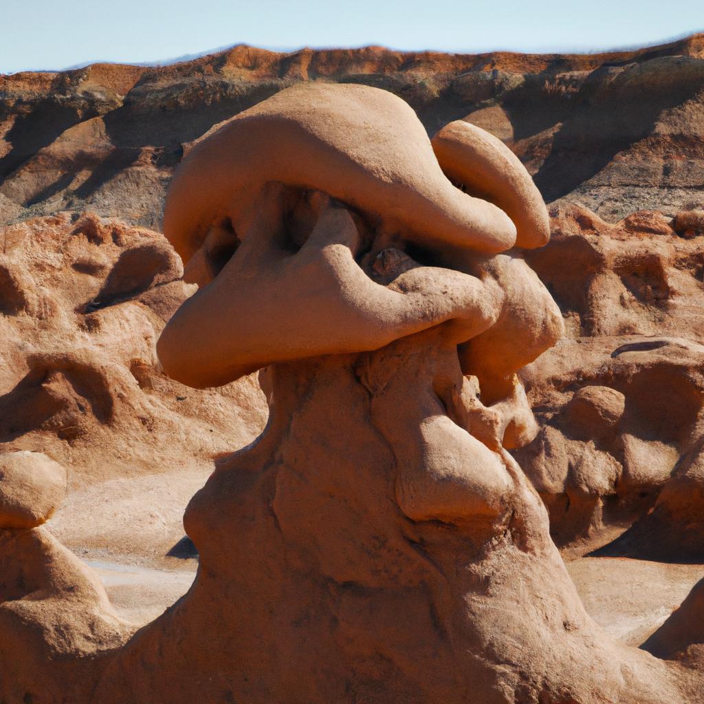 A close-up of a goblin-shaped rock formation in Goblin Valley State Park