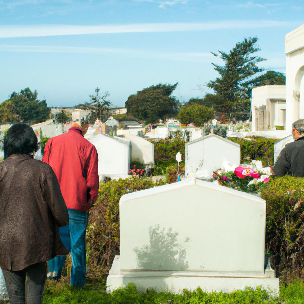 Paying respects at a Colma cemetery