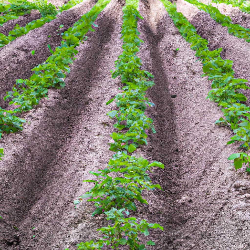 A healthy potato plant in the rows of Copenhagen