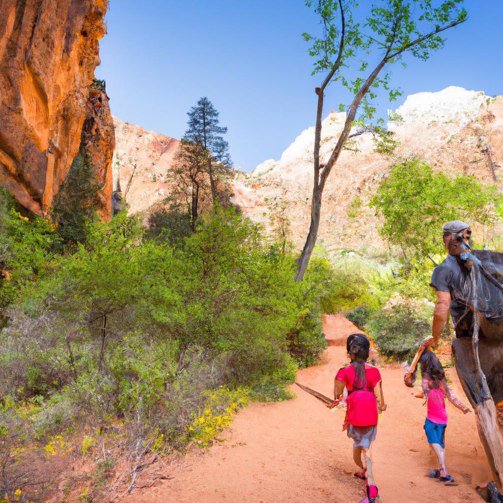 A family enjoying the breathtaking views while hiking in Zion National Park