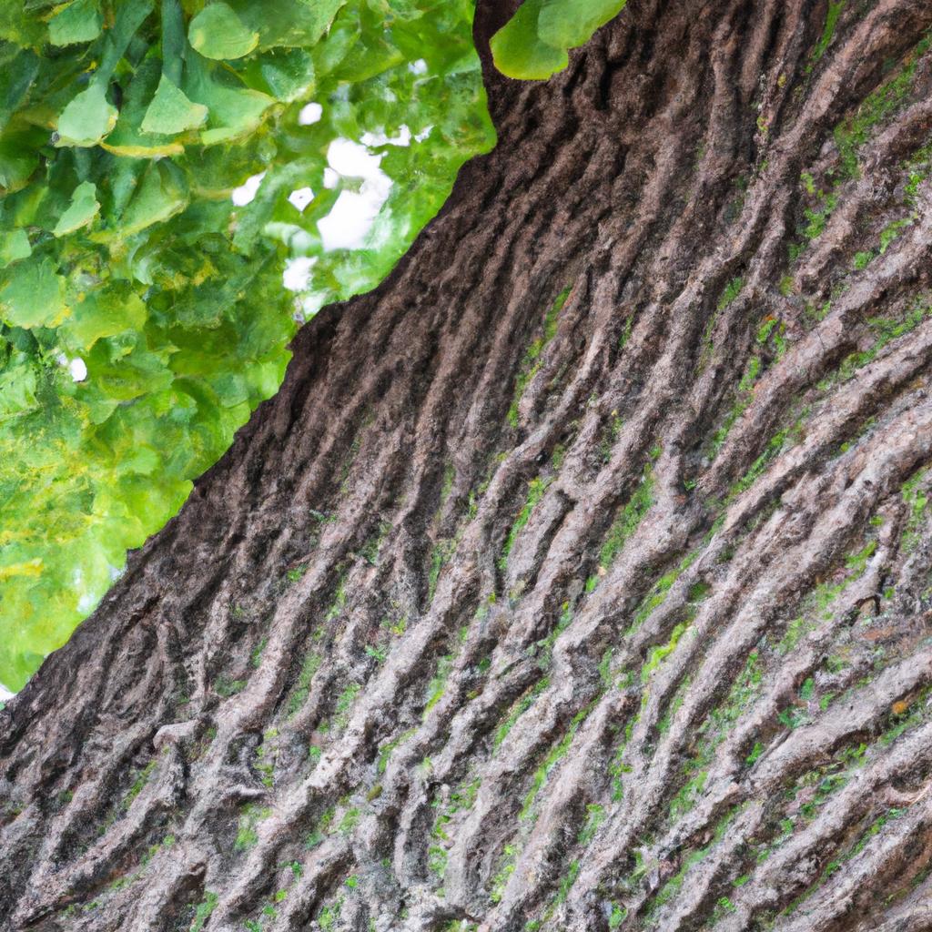 The textured bark of a giant ginkgo tree up close