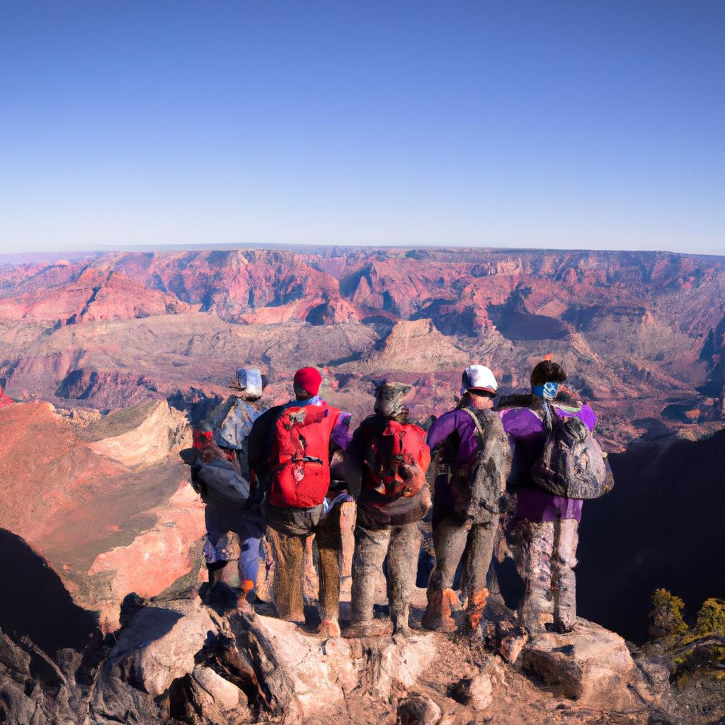 Hikers taking in the awe-inspiring views of the Grand Canyon