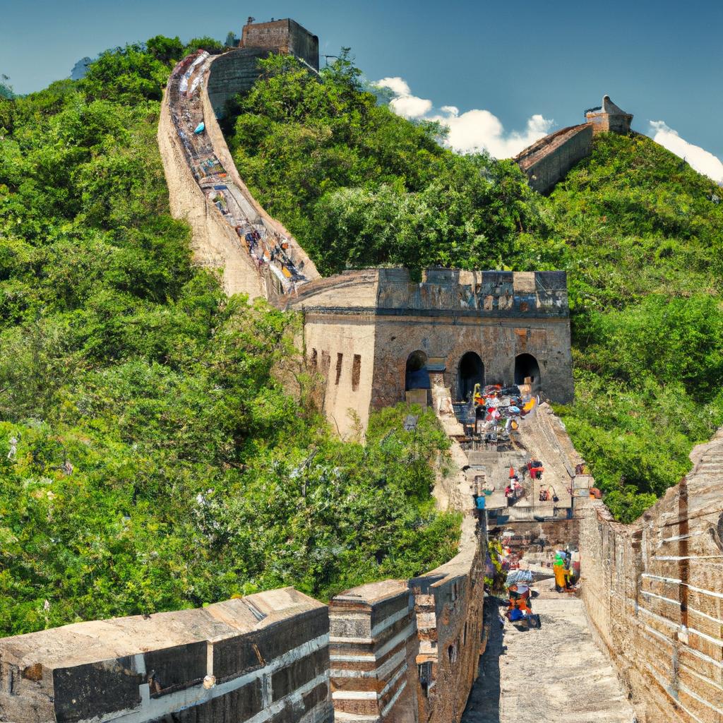 Visitors walking along The Great Wall of China, taking in the breathtaking views.