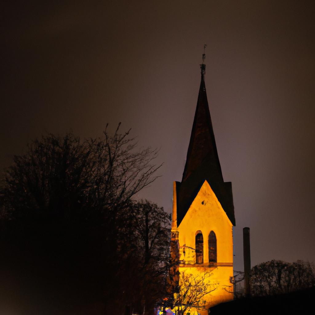 Grundtvig's Church glowing in the night