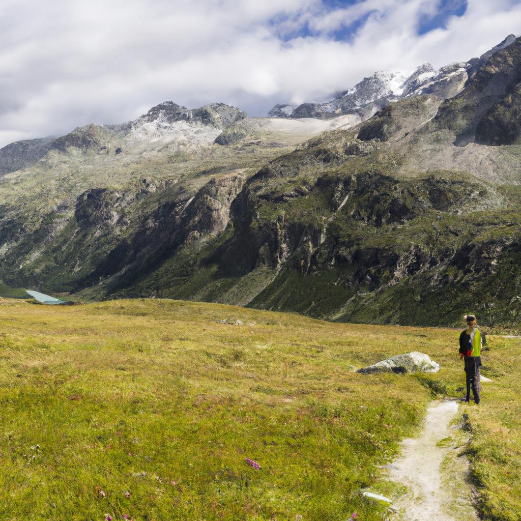 A hiker taking in the stunning scenery in Engadine Valley