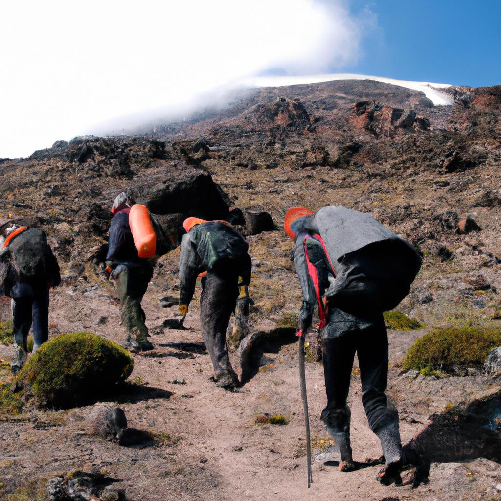 Hikers on their journey to conquer the summit of Mount Kilimanjaro
