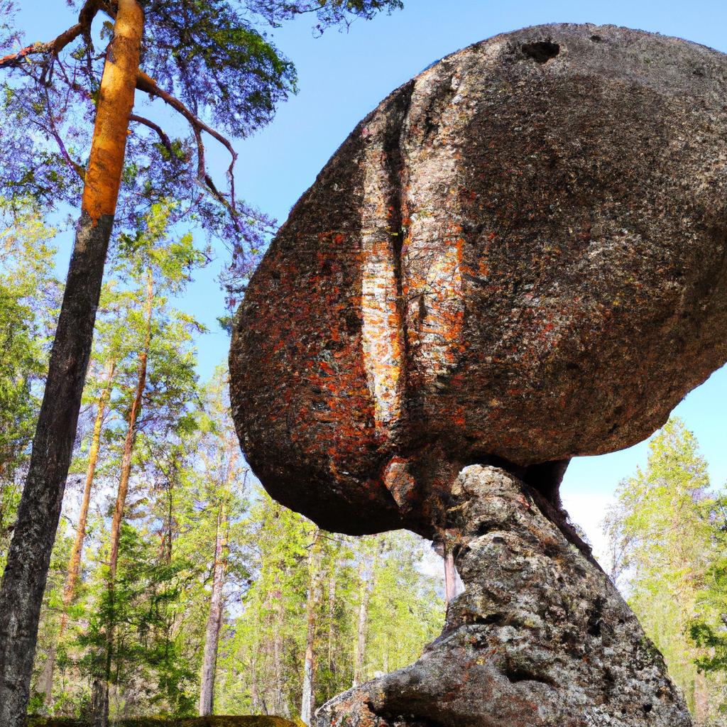 A closer look at the intricate details of Kummakivi Balancing Rock