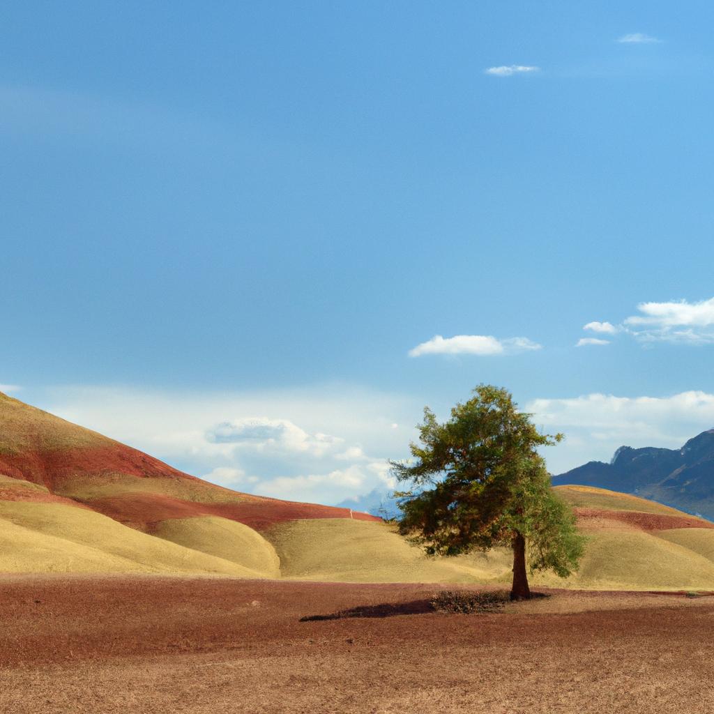 The solitary tree adds to the otherworldly beauty of The Painted Hills.