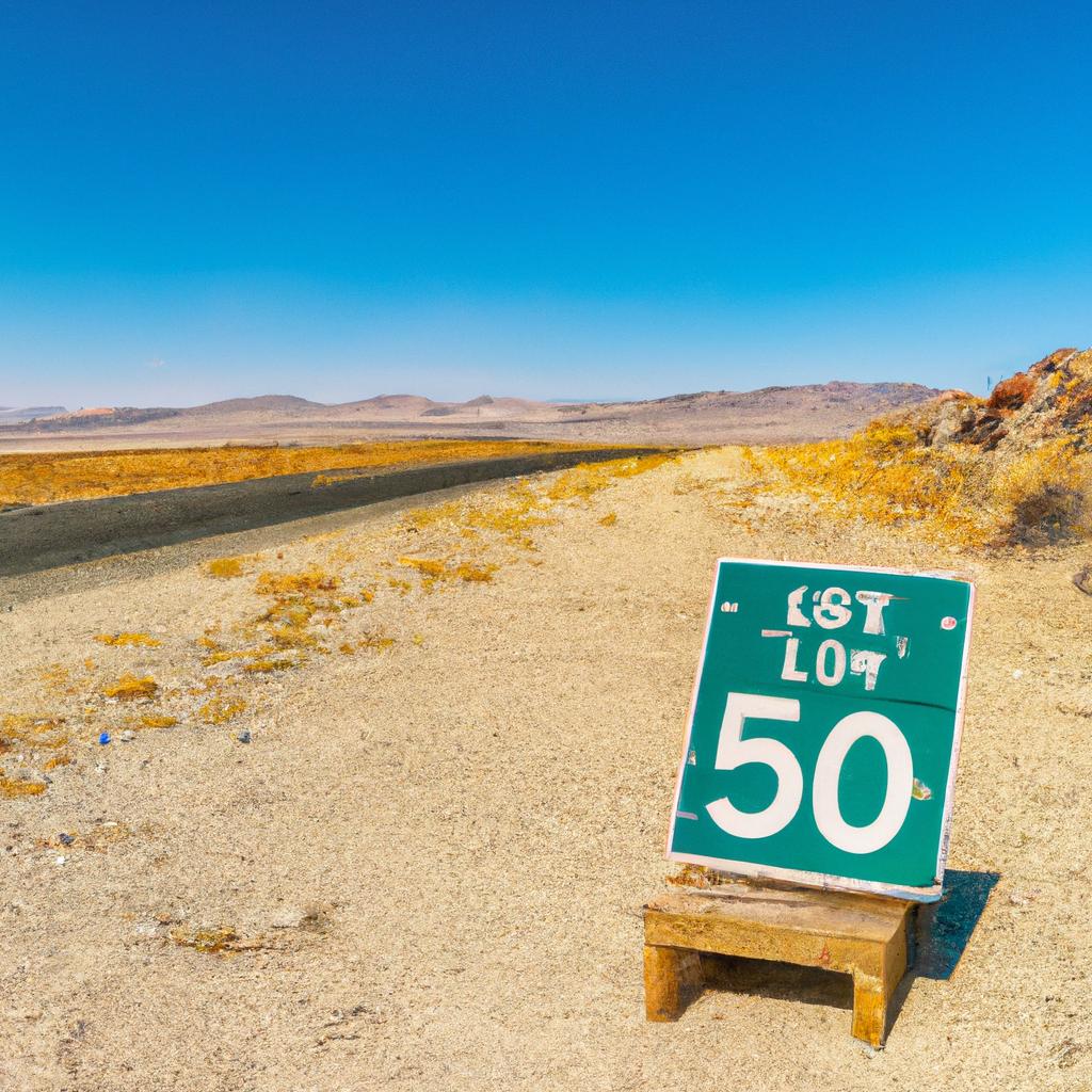 The iconic sign marking the start of the Loneliest Road in America on Nevada Highway 50