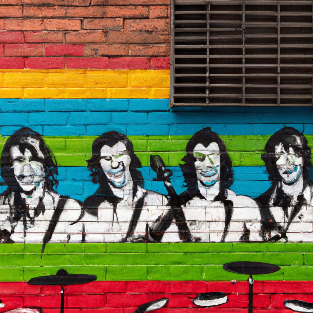 Colorful street art paying homage to a Medellin rock band