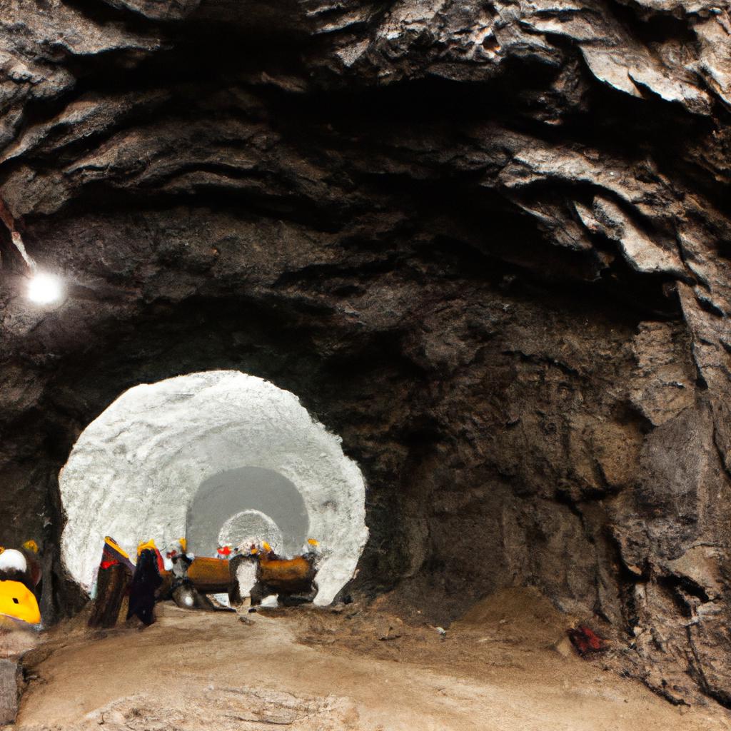 Miners hard at work in the Dragon's Eye Stone Mine in Lancashire, UK, extracting precious stones from the ground.