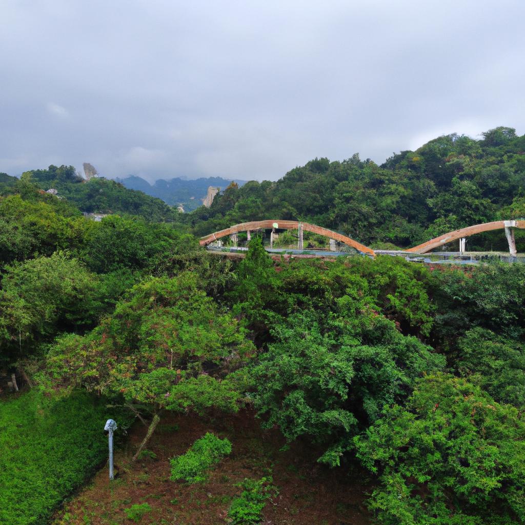 Moon Bridge Taipei surrounded by nature.