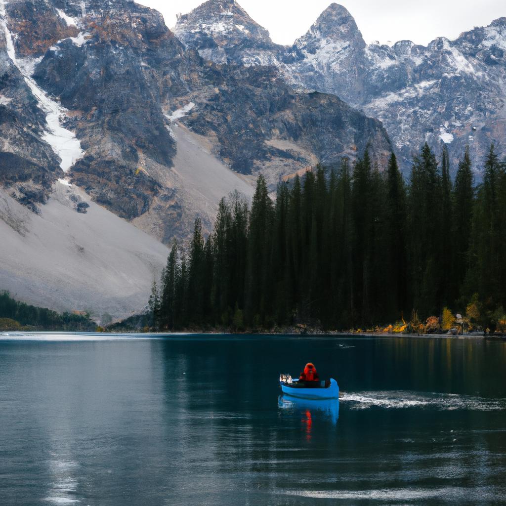 Kayaking is a popular activity at Moraine Lake for visitors to enjoy the calm waters