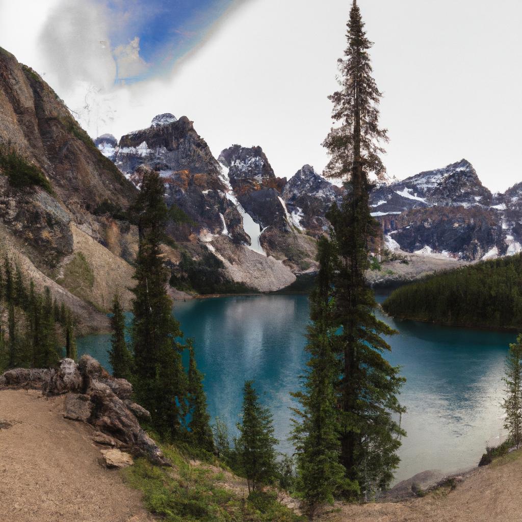 The colorful fall foliage adds to the beauty of Moraine Lake's shoreline