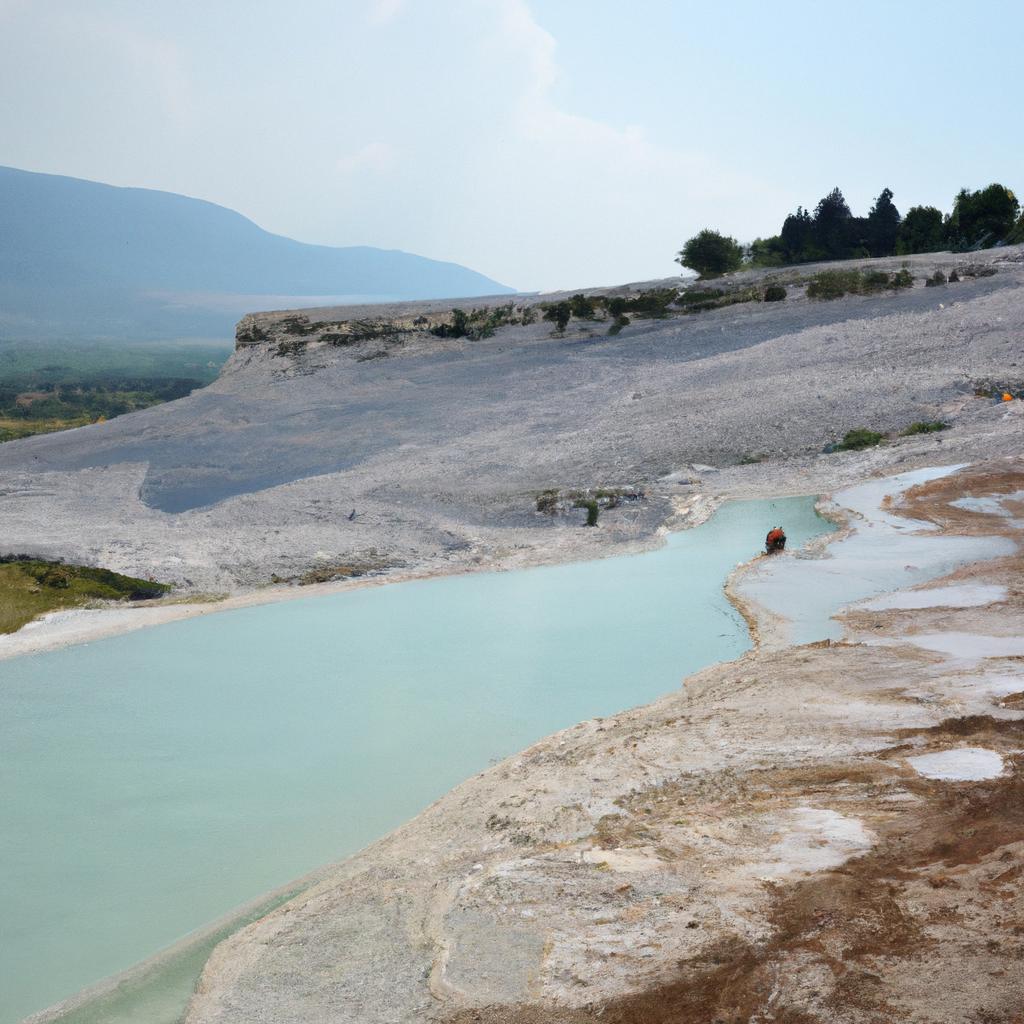Visitors enjoy the natural hot springs and thermal pools at Pamukkale in Turkey