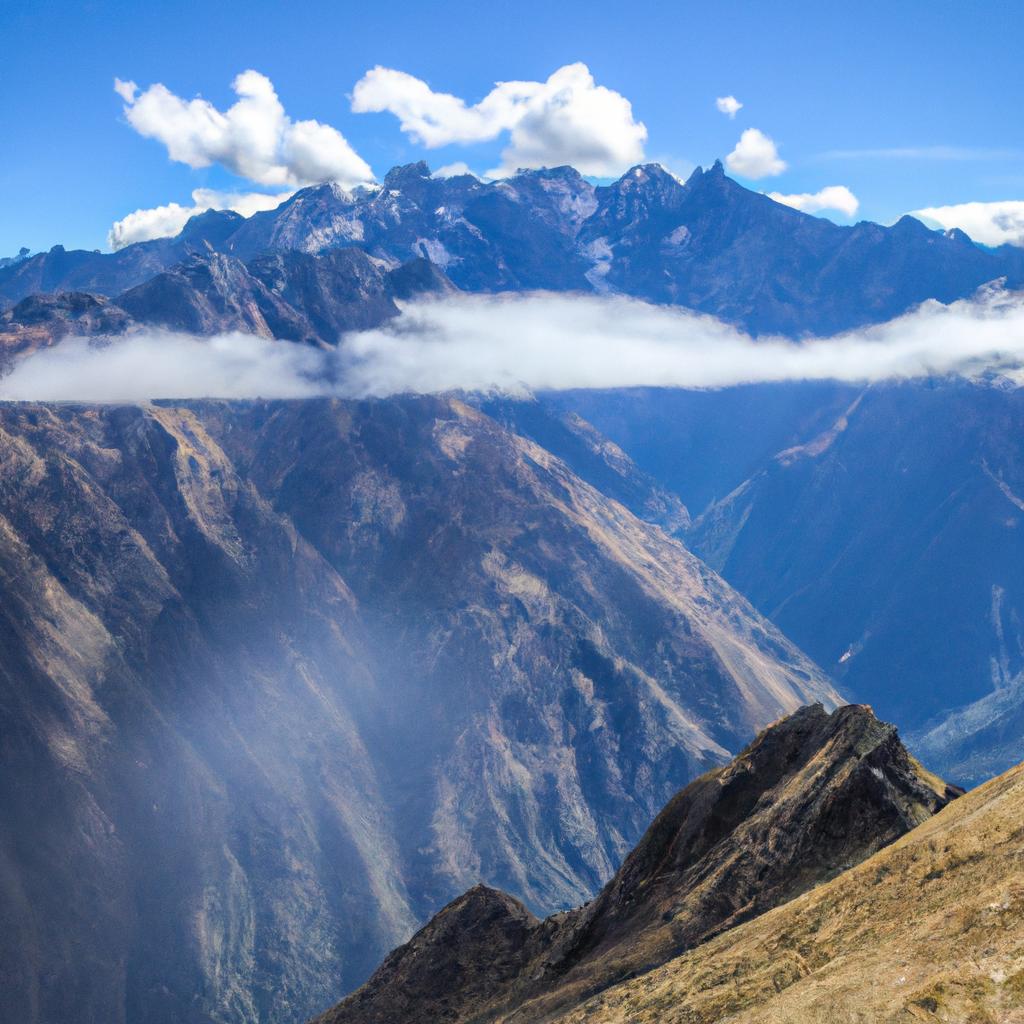 The stunning panoramic view of the Andean mountains along The Inca Trail, Peru.