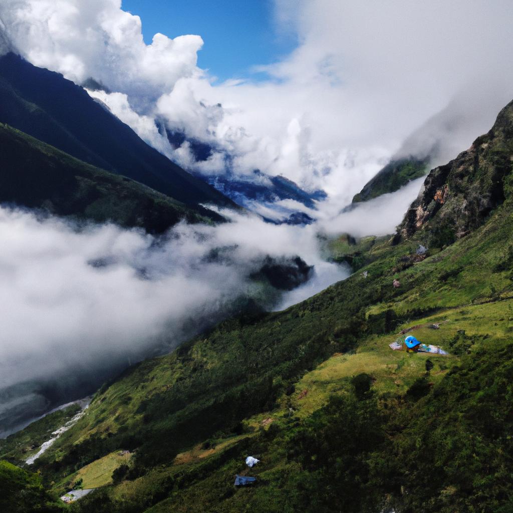 Breathtaking panoramic view of Gangtey Valley with clouds and mist