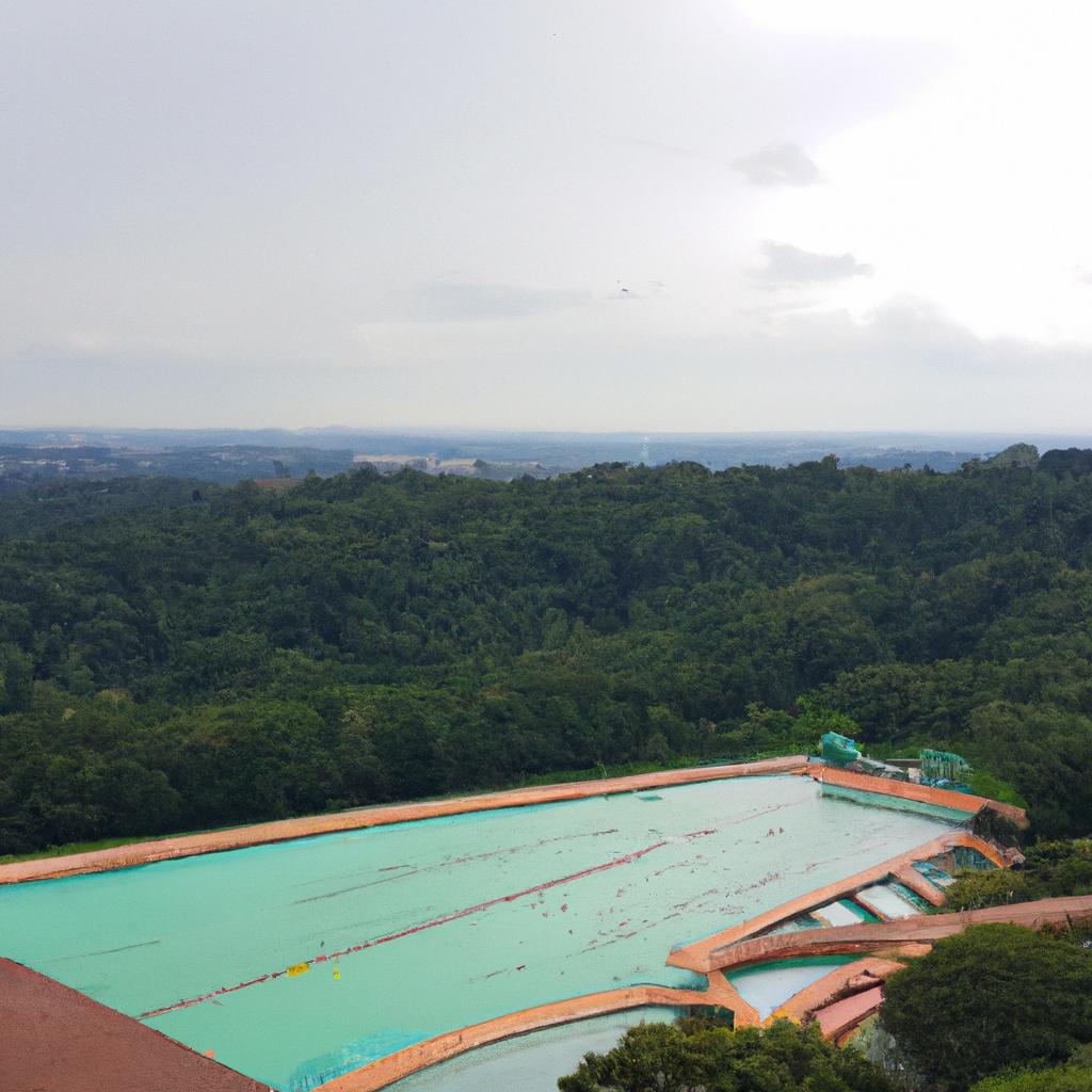 A panoramic view of the world's largest swimming pool nestled in a breathtaking landscape.