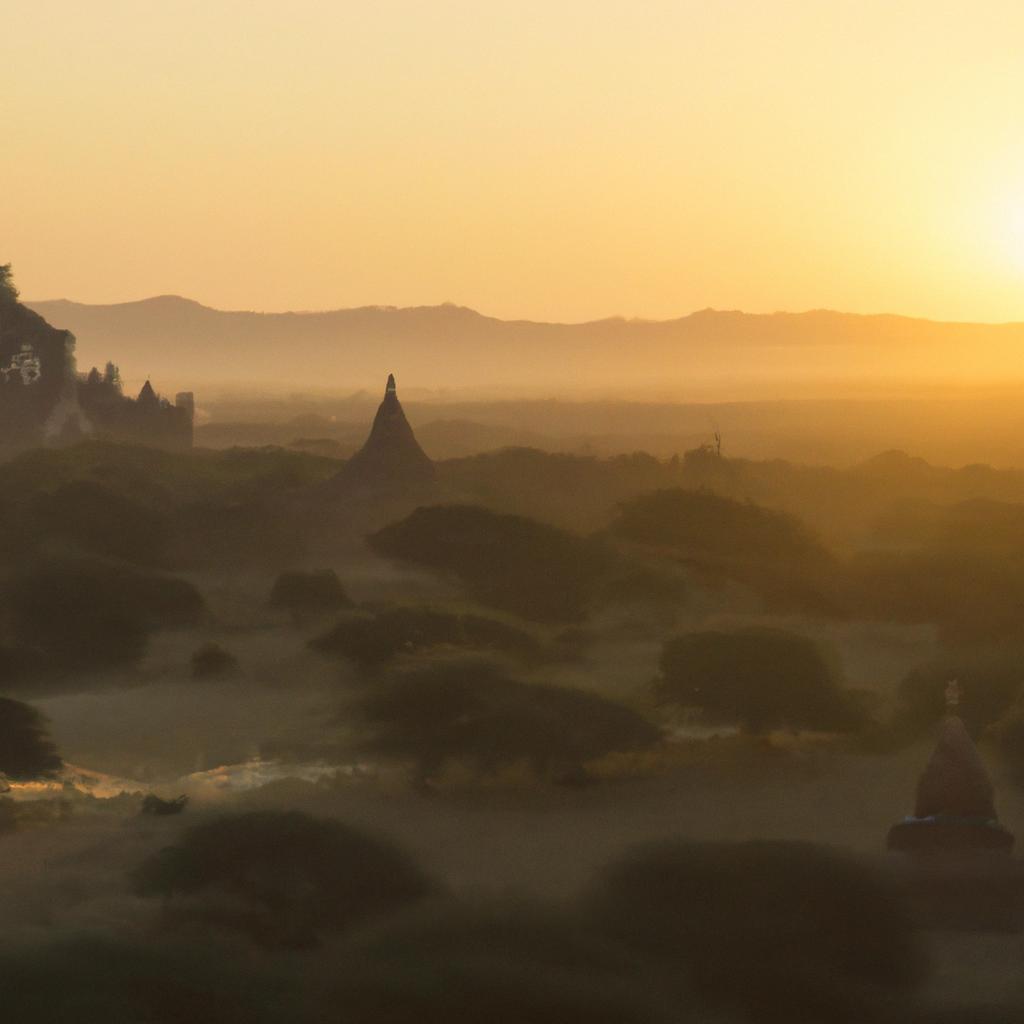 The sunrise over Bagan is a breathtaking sight, with the ancient temples silhouetted against the colorful sky