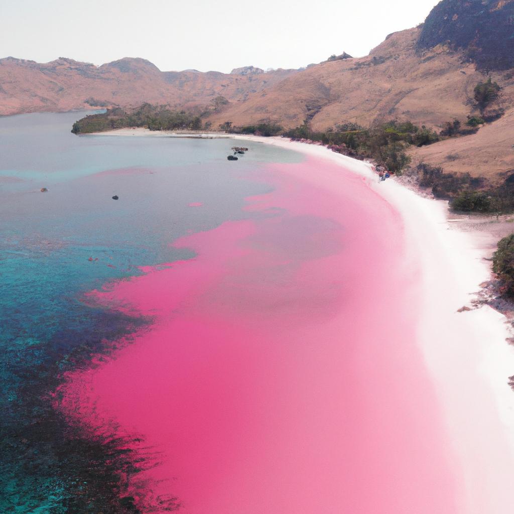 The Pink Beach gets its unique color from the red coral fragments washed up on the shore.