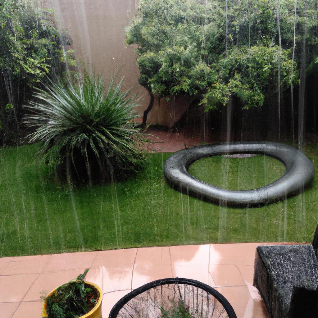 The Rain Vortex in Singapore is surrounded by lush greenery.