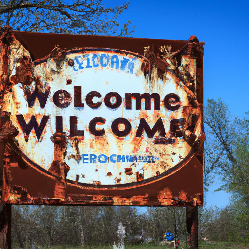 Welcome to Yesterday: An old, rusted sign greets visitors to a now-abandoned town in Illinois.