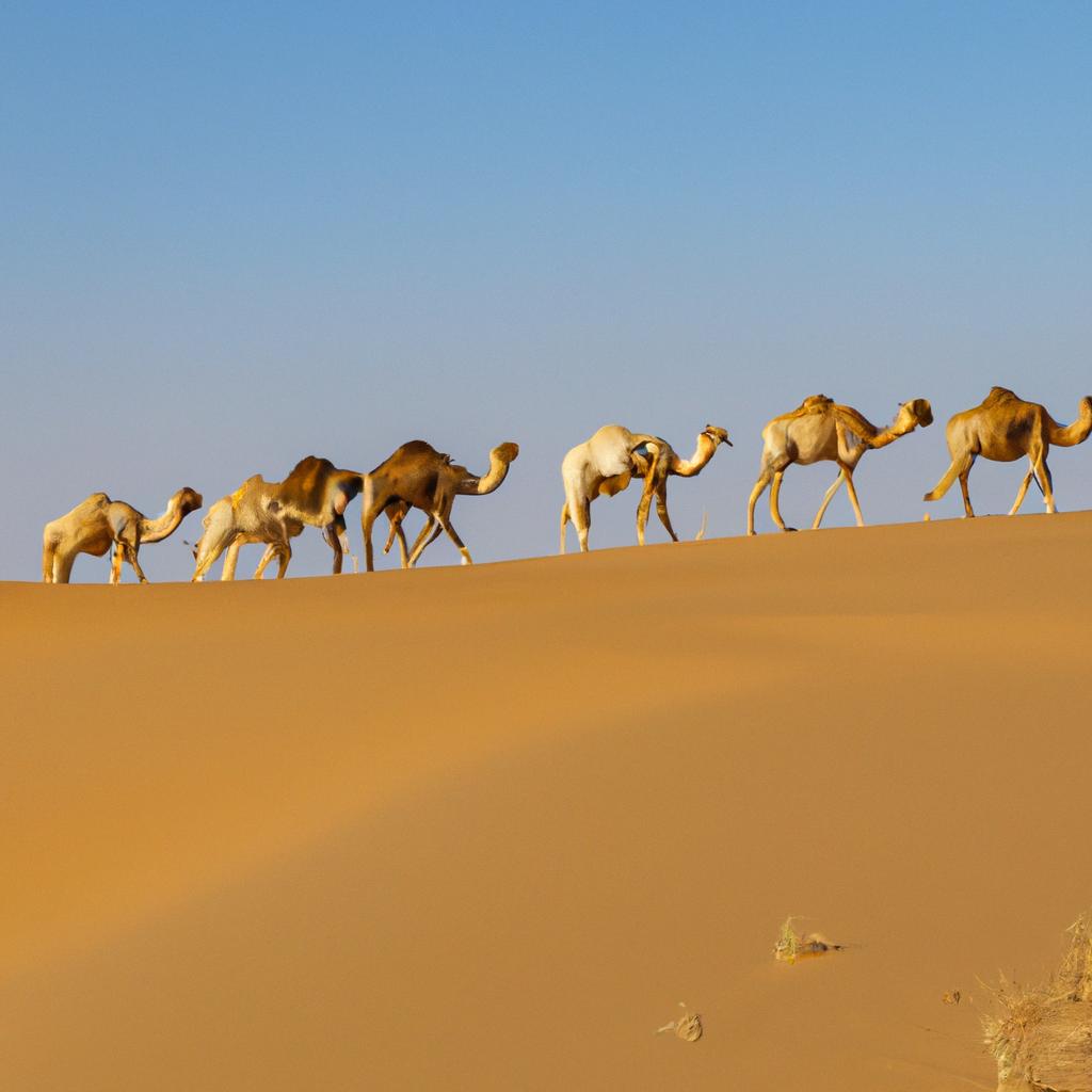 Camels are a common sight in Sahara El Beyda, where they are used for transportation and milk production