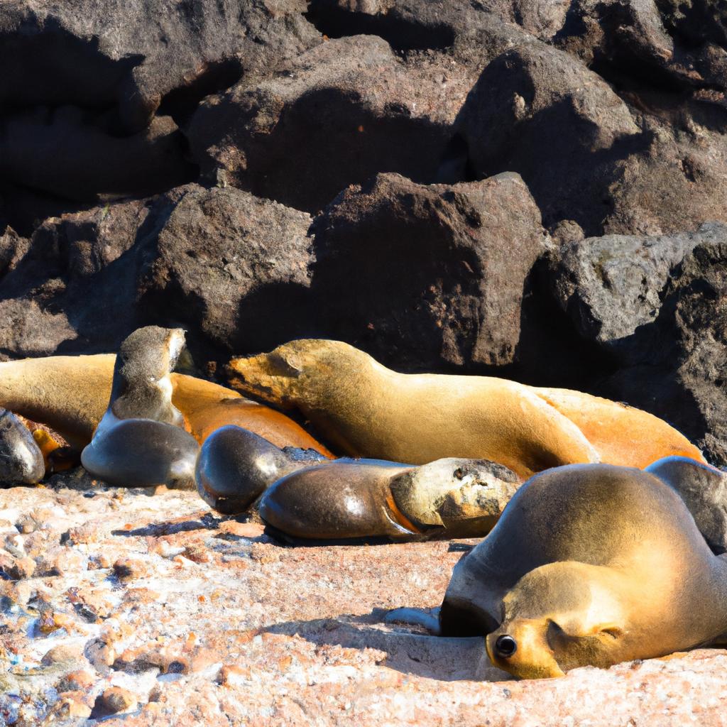 Sea lions basking in the sun. The Galapagos Islands are known for their large population of sea lions.