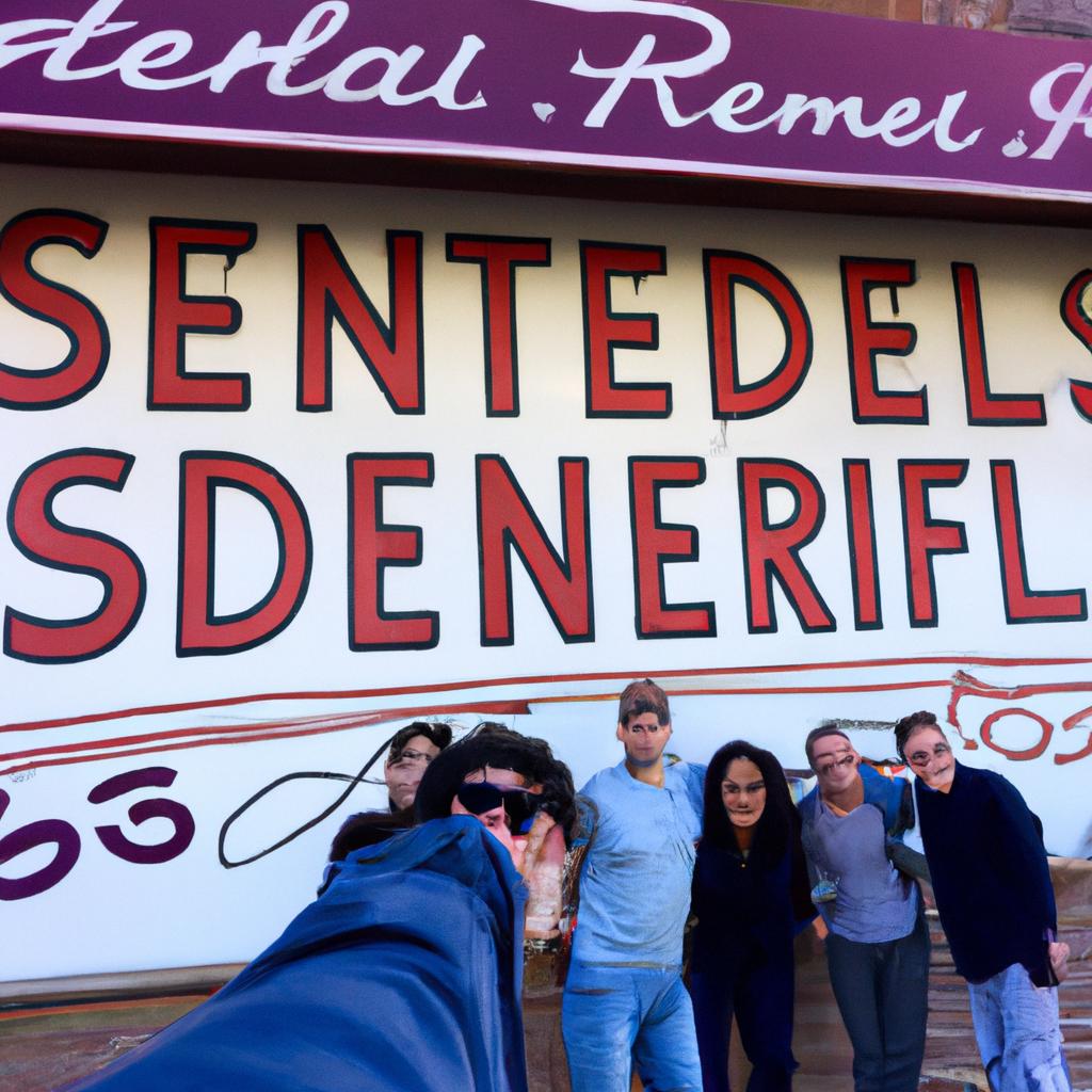 Fans posing for a picture at the iconic Seinfeld Diner.
