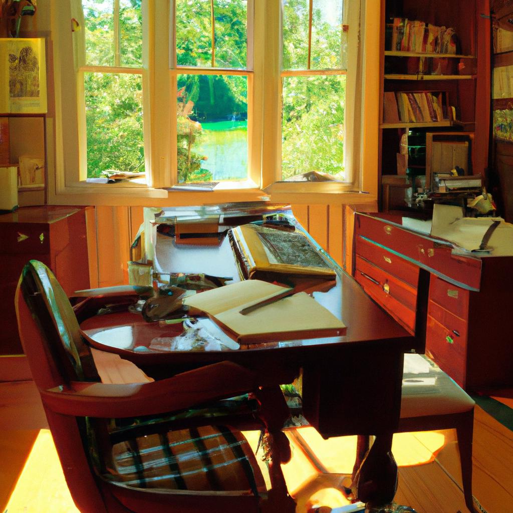 Stephen King's writing room in his Maine house is the perfect place for him to work, with a large desk and plenty of natural light to inspire him.