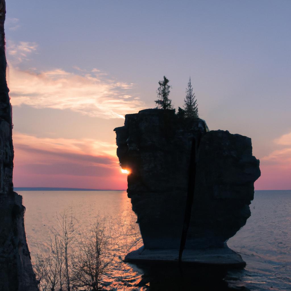 Witnessing the beauty of Split Rock against a stunning sunset in Saudi Arabia