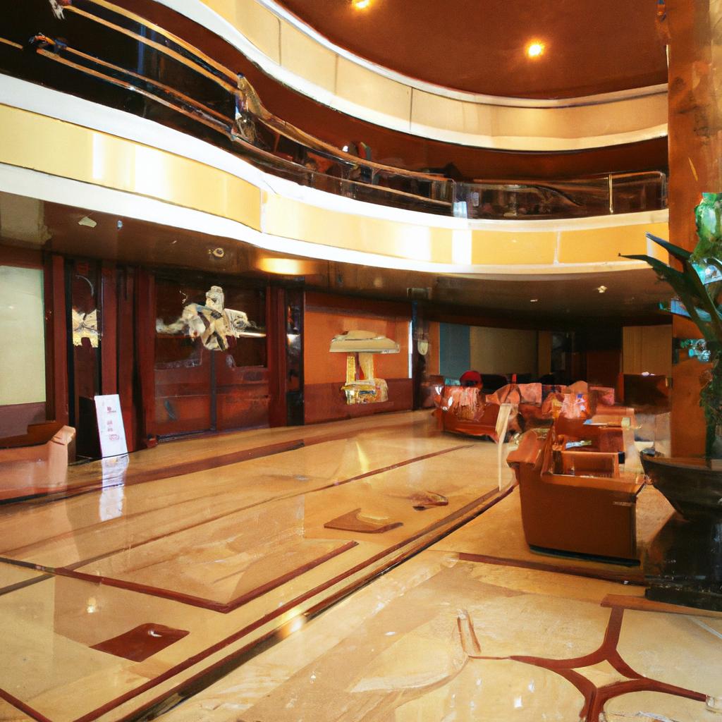 The Sun Cruise Hotel's elegant lobby welcomes you to a luxurious stay.