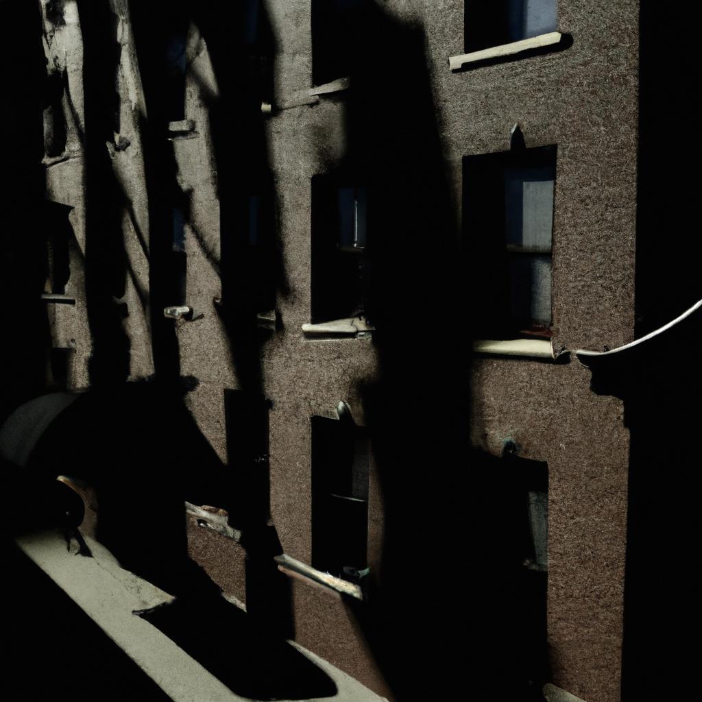 The hotel's foreboding shadows add to its chilling mystique.