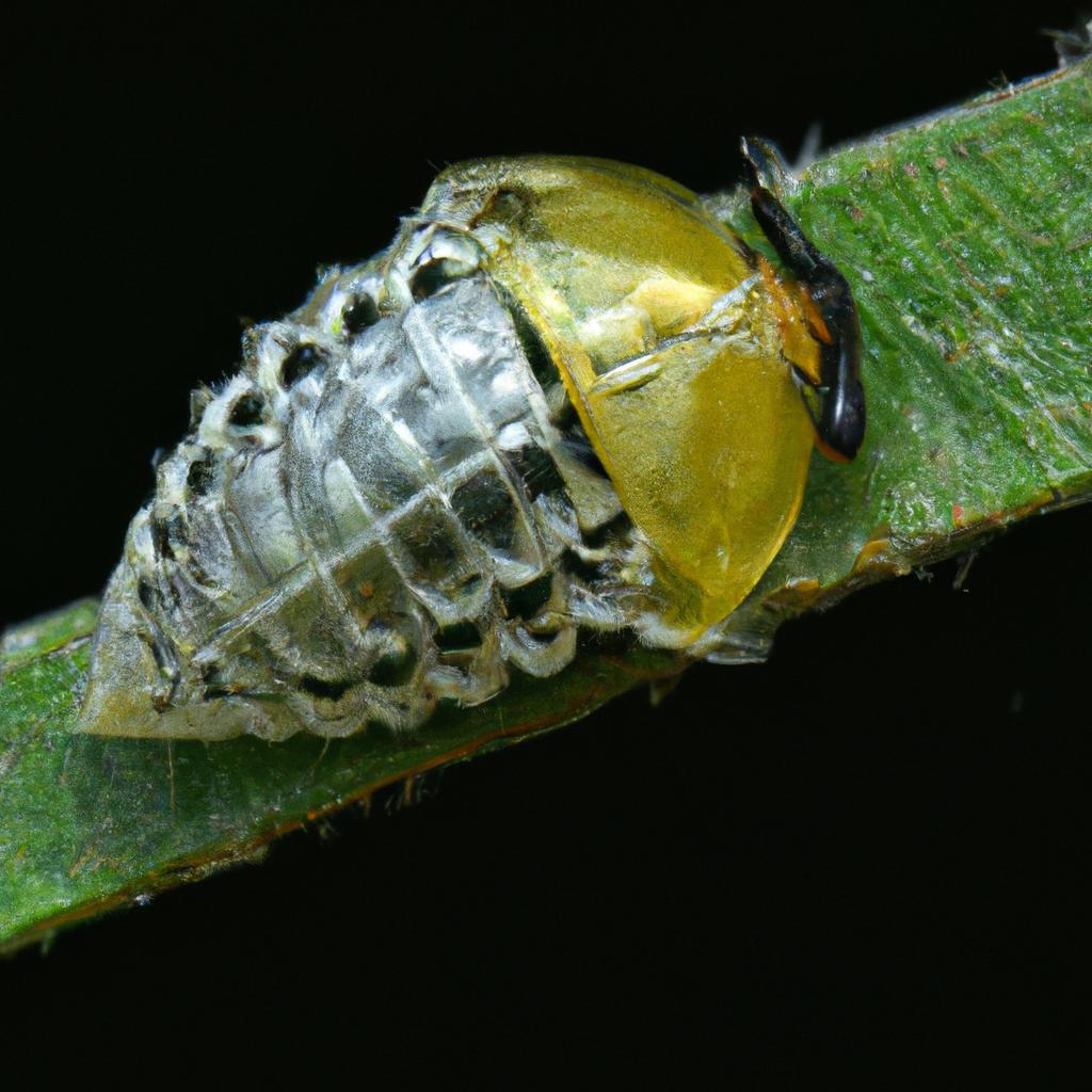 During the pupal stage, the tortoise beetle transforms into its adult form.