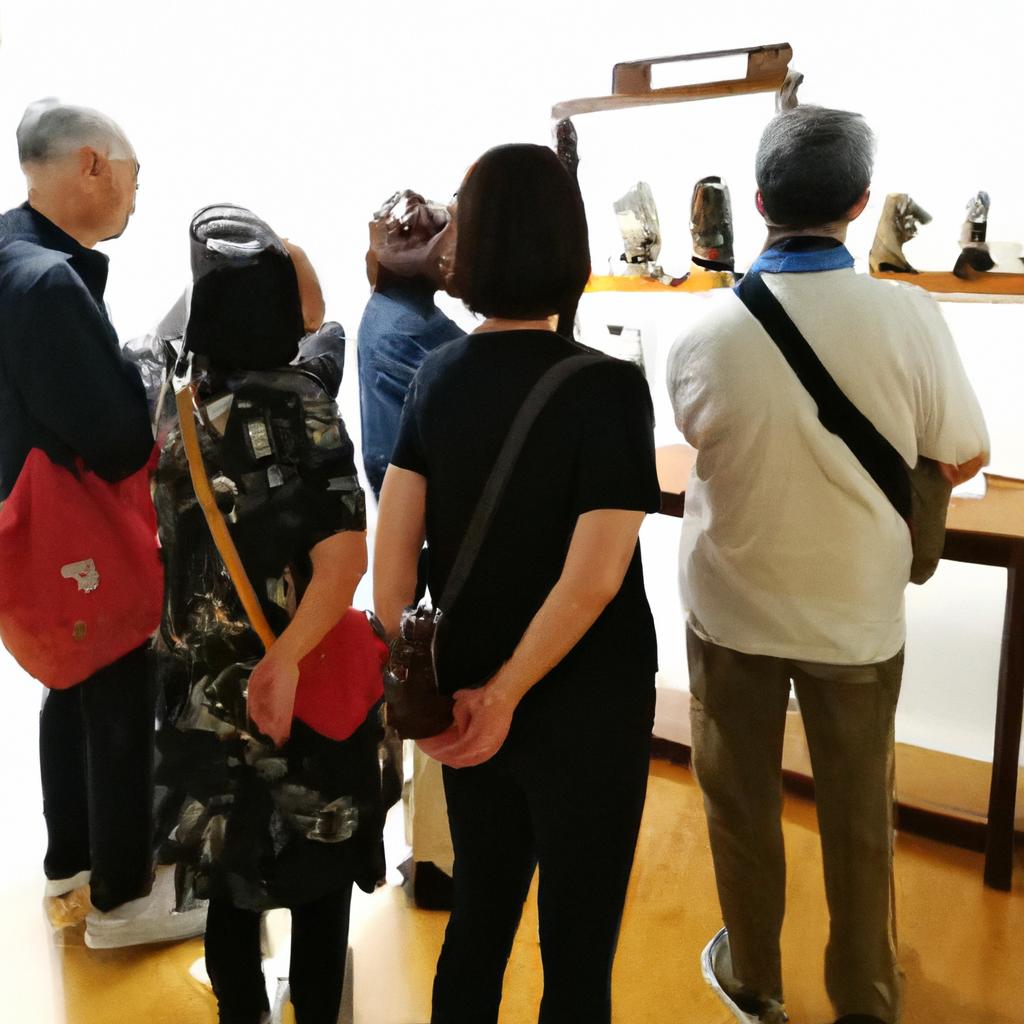 Tourists admiring Nagoro dolls displayed in a museum