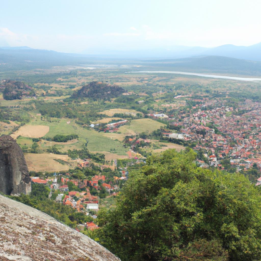 The picturesque town of Kalambaka seen from the heights of Meteora, Thessaly, Greece