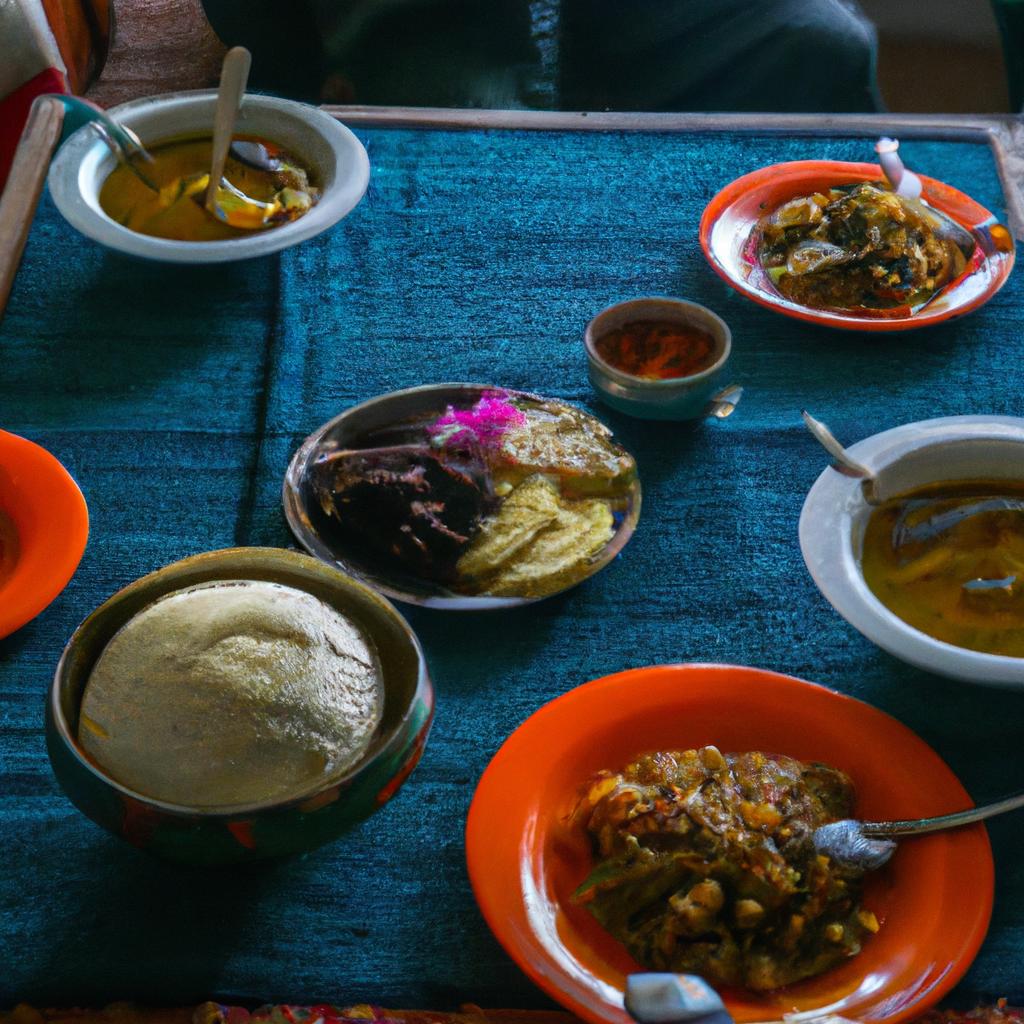 Traditional Bhutanese meal served in a restaurant in Gangtey Valley