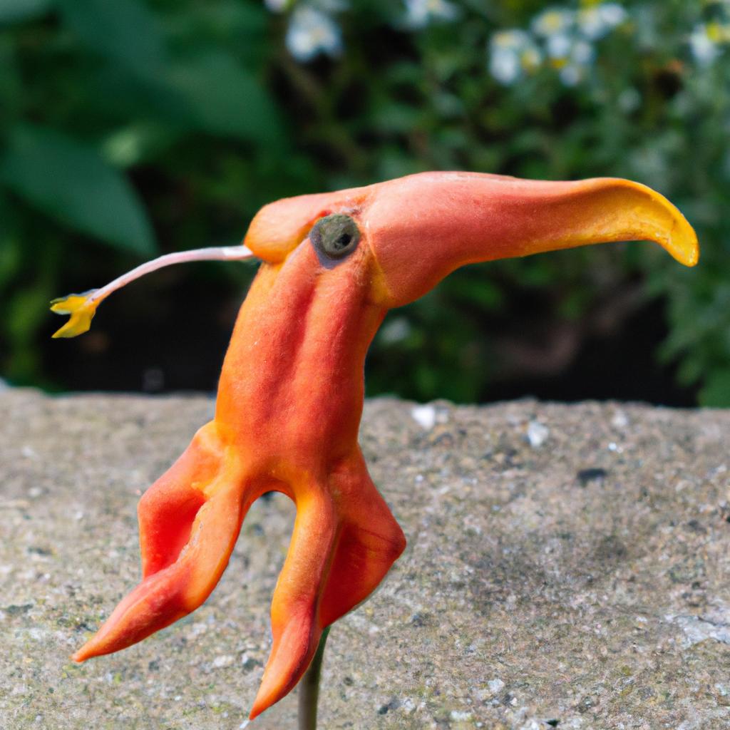 This unique flower boasts an unusual shape that resembles a bird in flight.