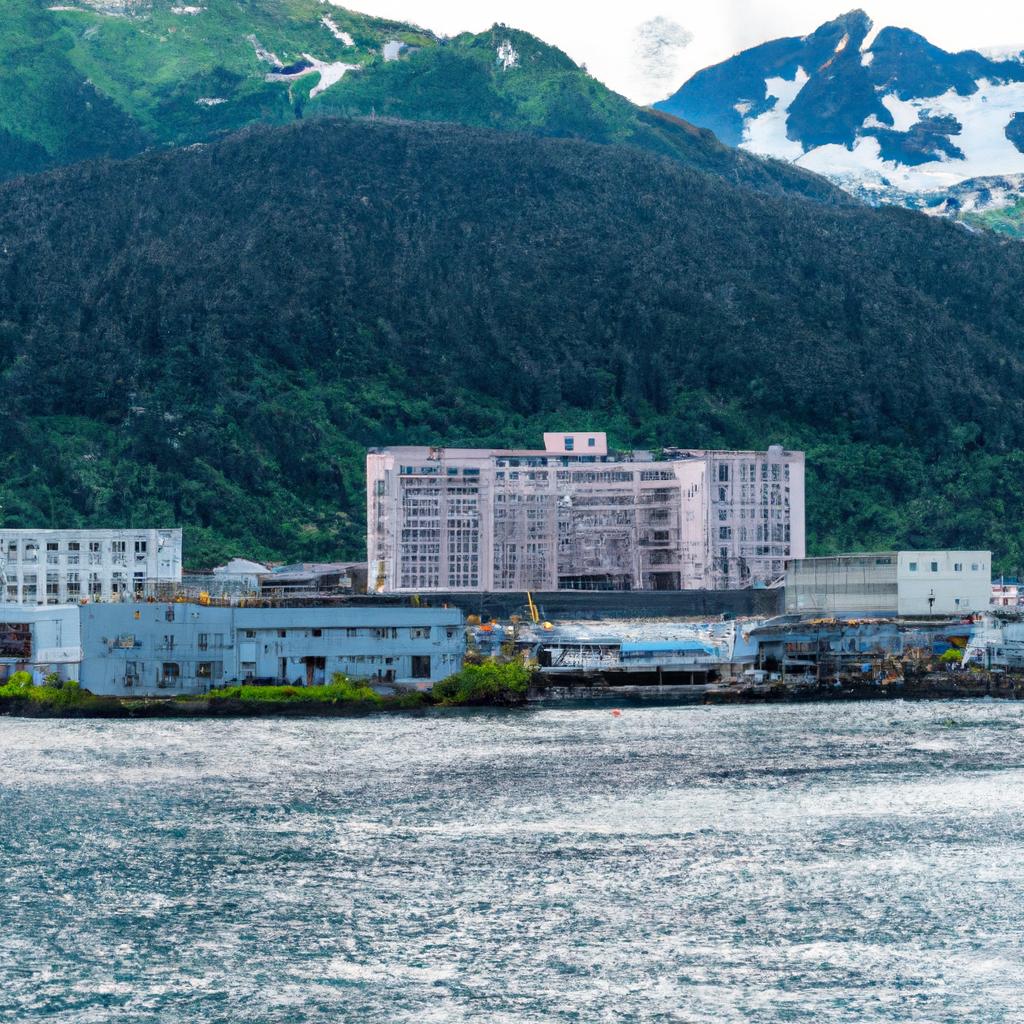 The breathtaking view of the Whittier Alaska Building amidst the natural beauty of Alaska