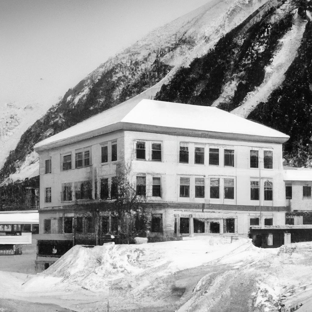 The Whittier Alaska Building standing strong amidst the winter snow