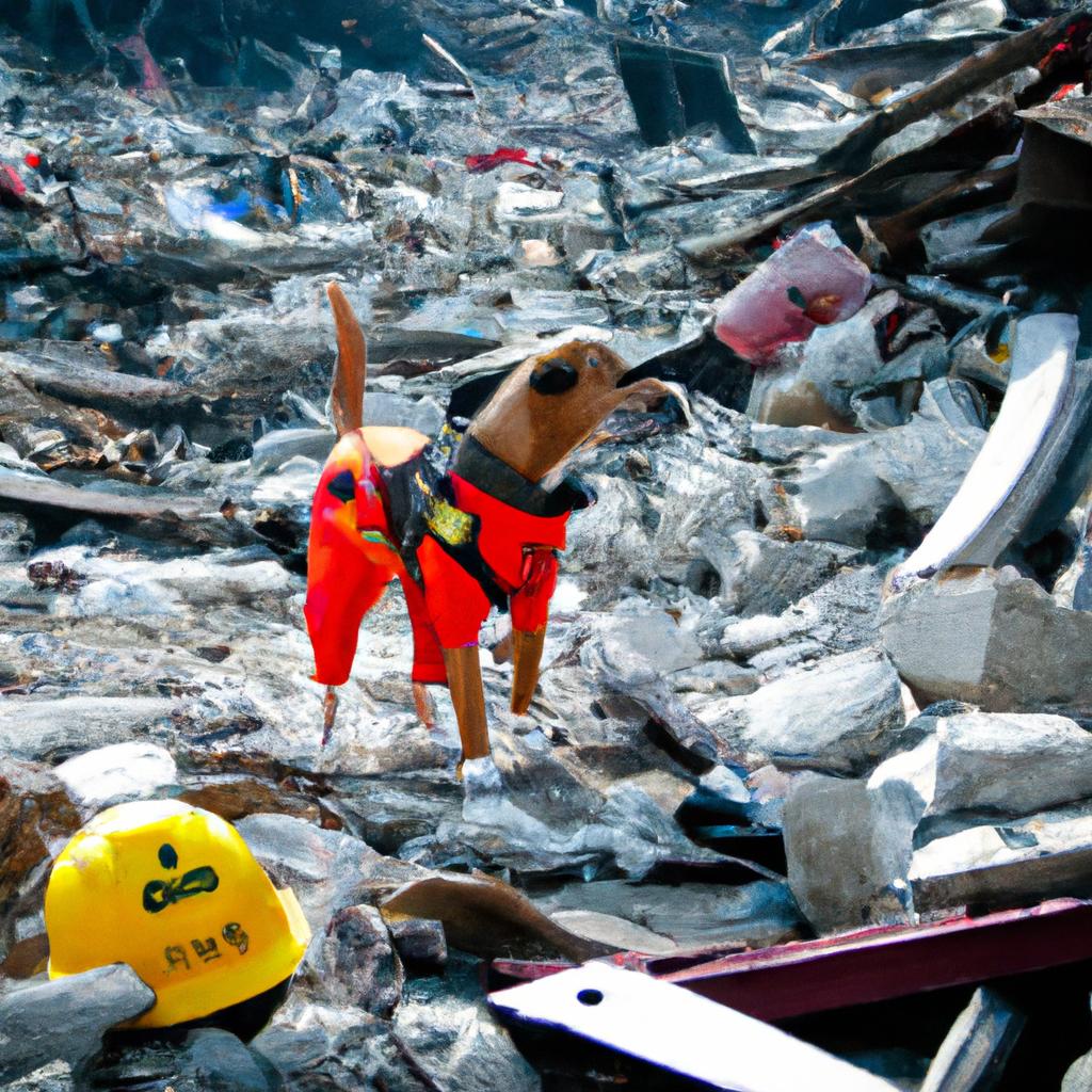 A search and rescue dog works tirelessly to find survivors after a natural disaster