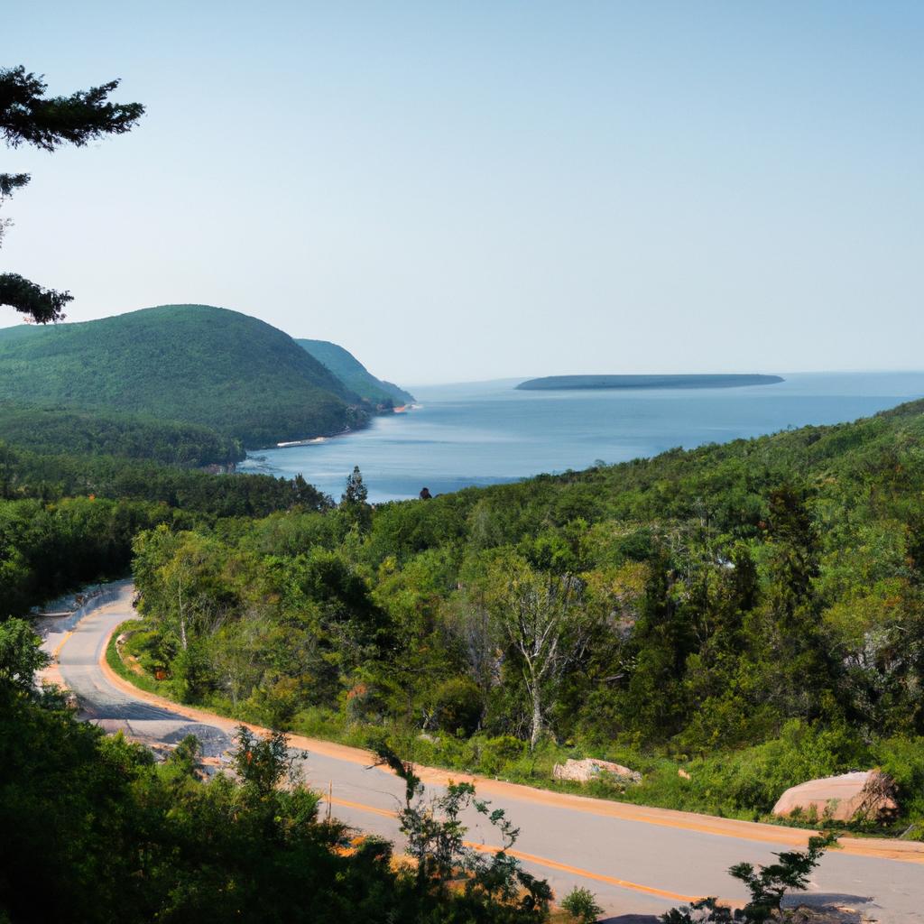 Driving along a scenic route in Acadia National Park